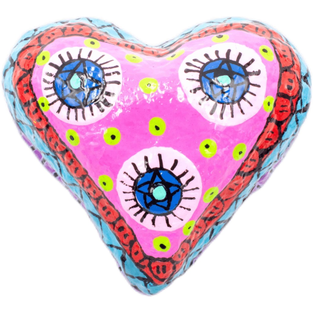 handmade painted paper mache fridge magnet heart shape 7