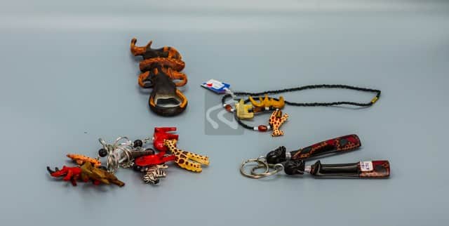 assorted wooden keychains