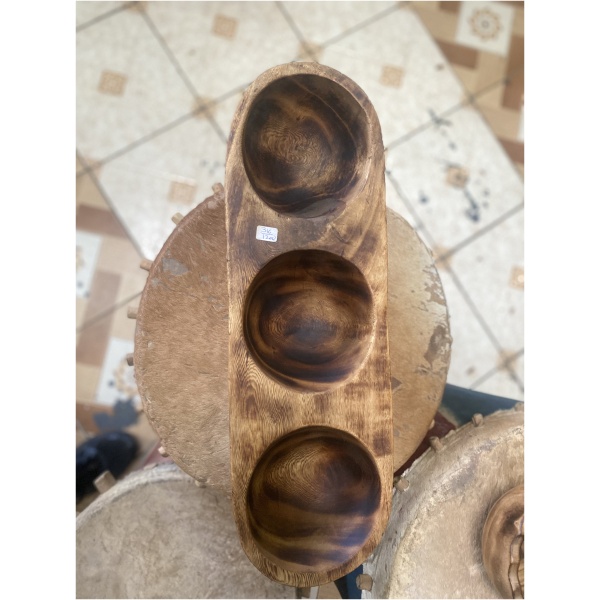 wooden 3 bowl serving dish