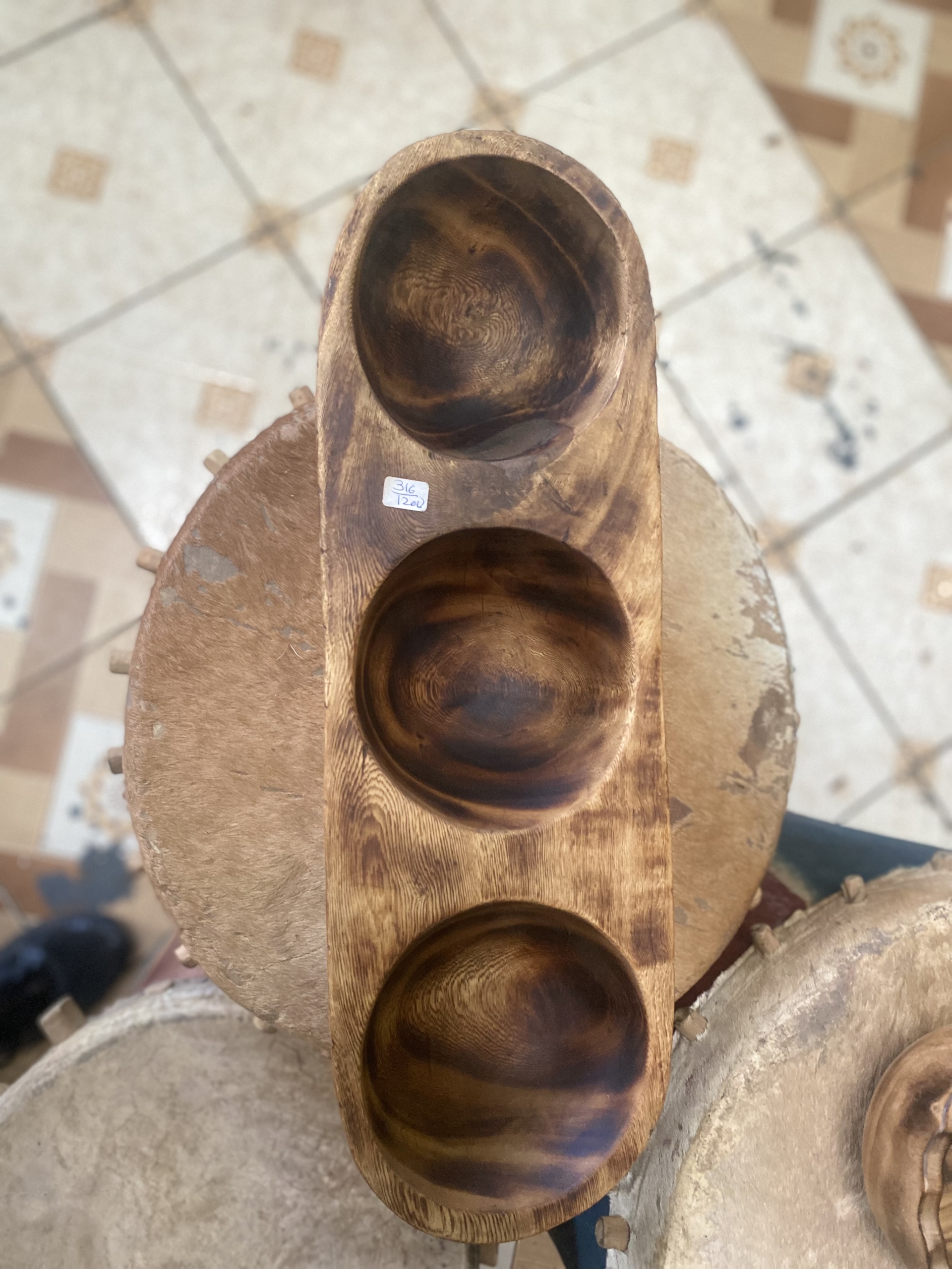 wooden 3 bowl serving dish