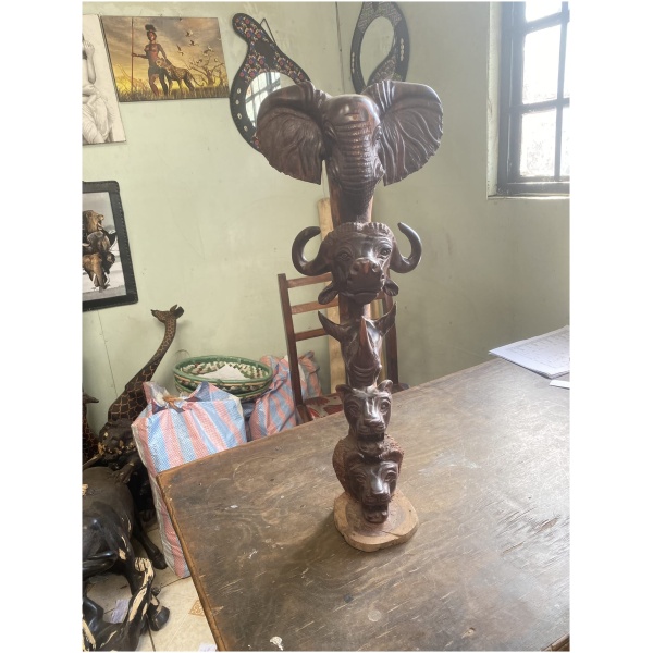 wooden 5 animal heads totem pole 2