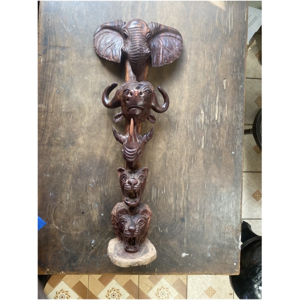 wooden 5 animal heads totem pole 3