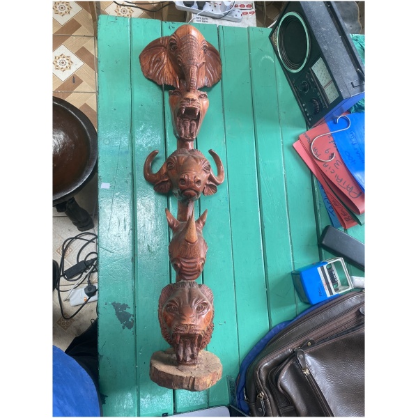 wooden 5 animal heads totem pole
