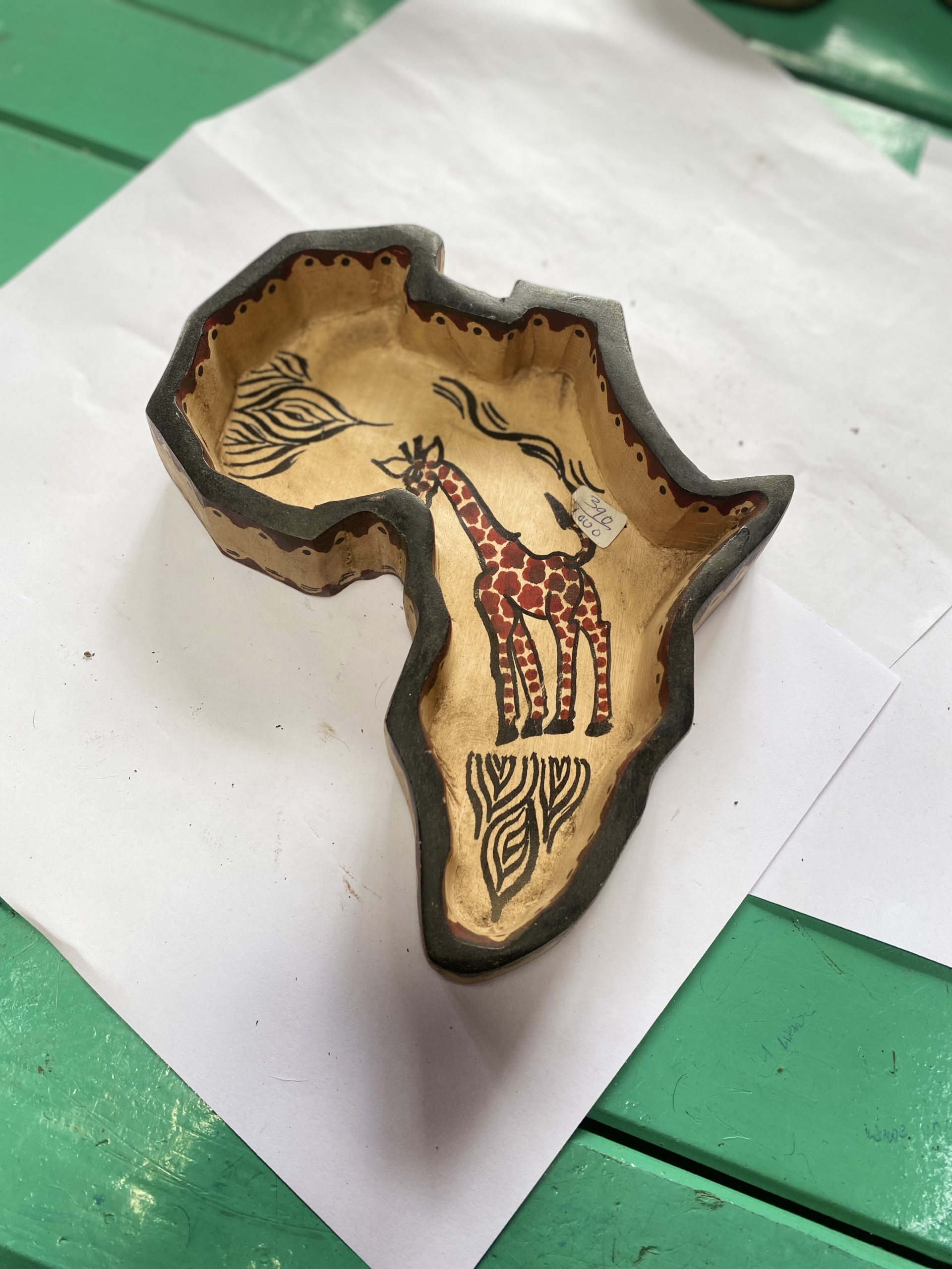 wooden africa shaped bowl with animal drawings 2