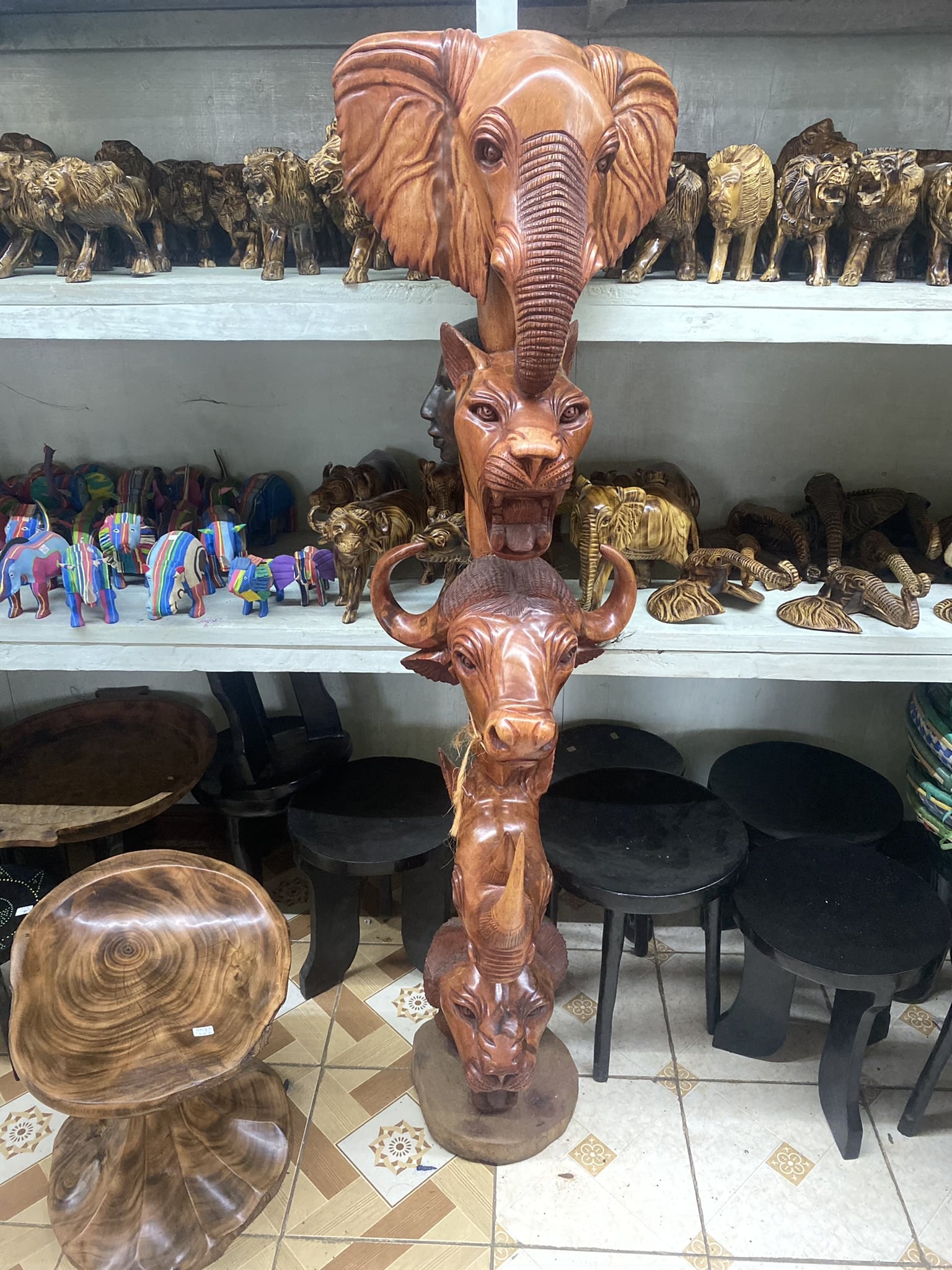 wooden animal totem pole