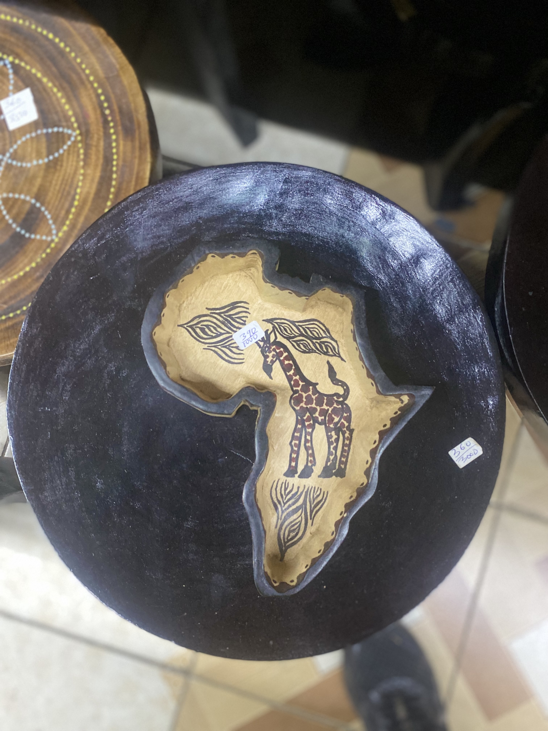 wooden black bowl with africa map 2