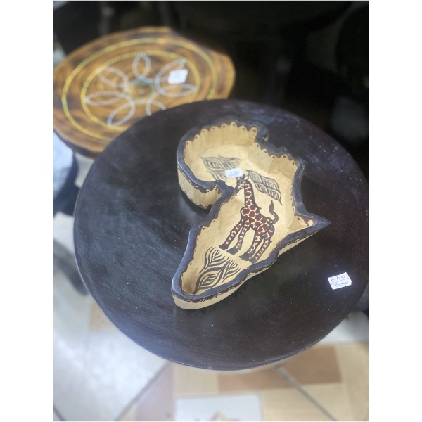 wooden black bowl with africa map