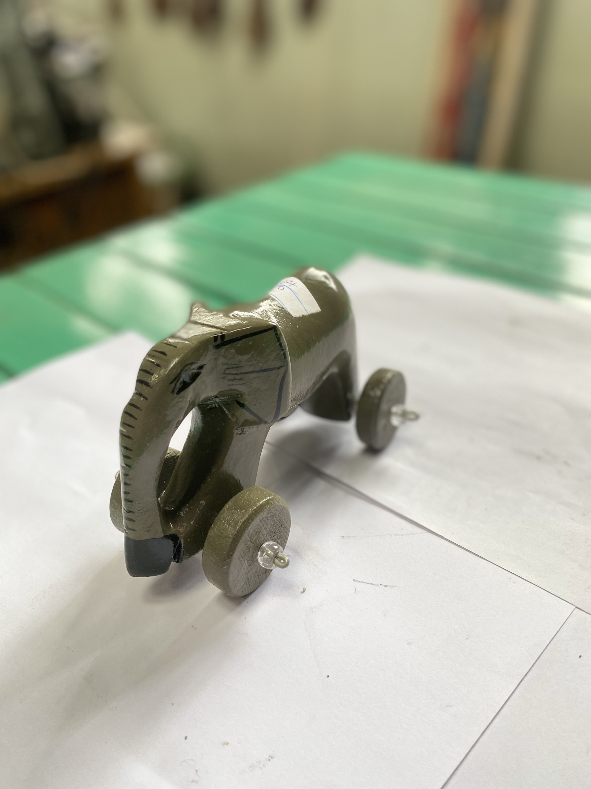 wooden elephant on wheels 3