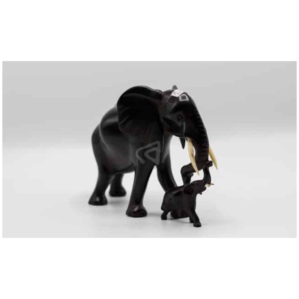 wooden elephant with calf