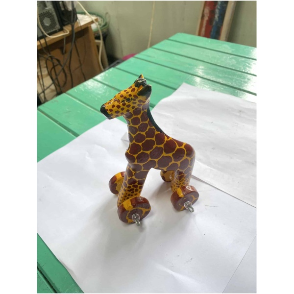 wooden giraffe on wheels