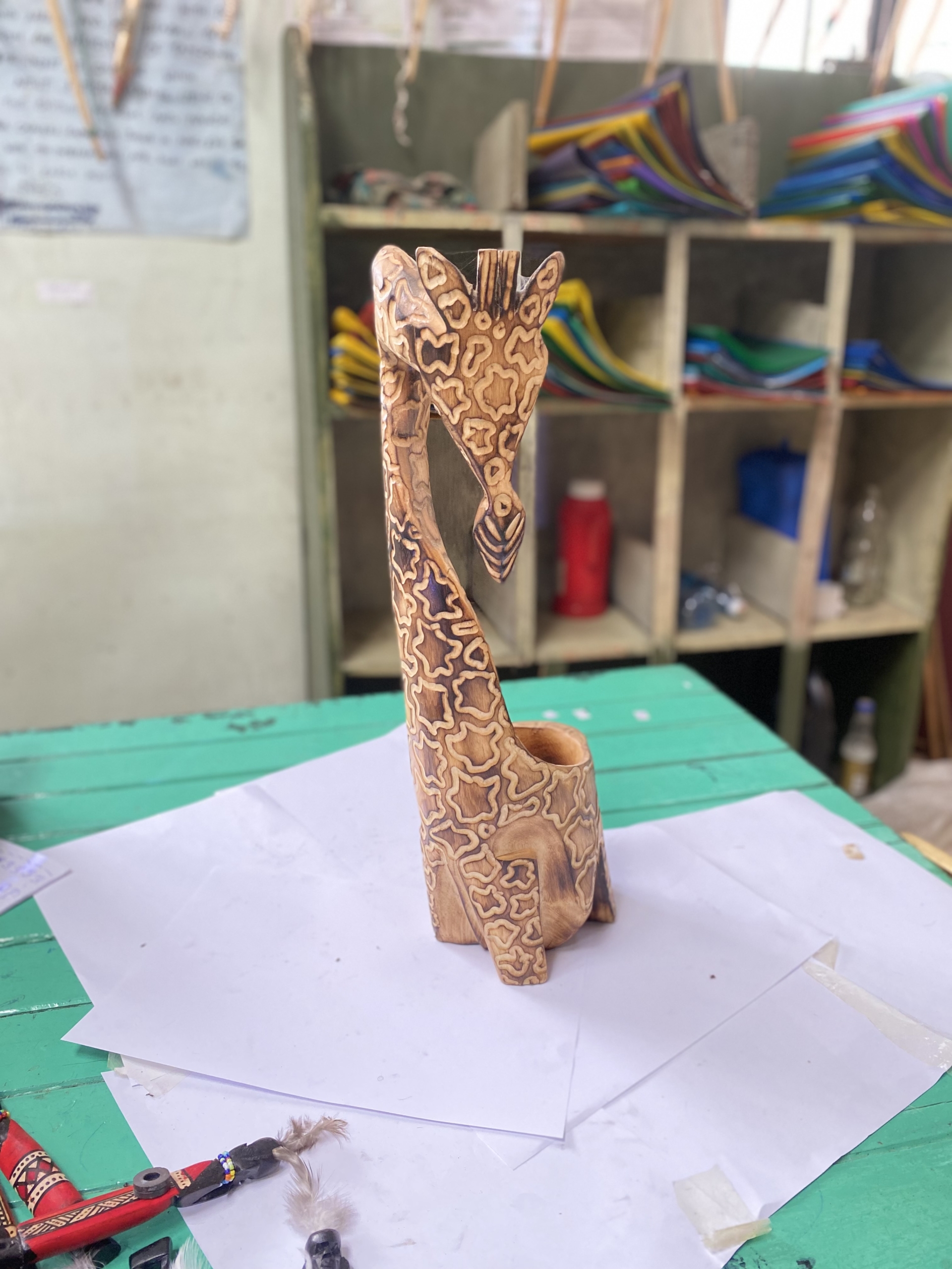 wooden giraffe pencil holder