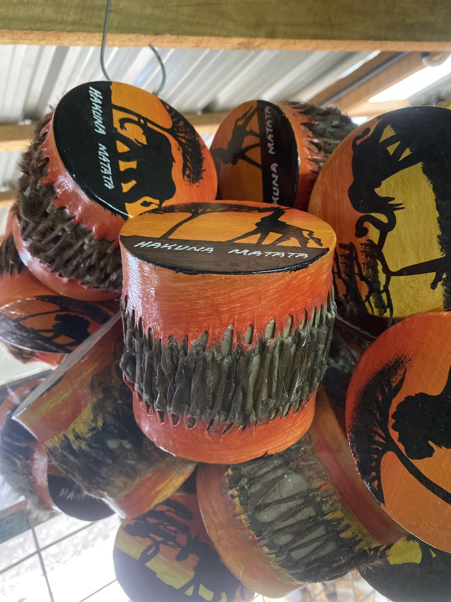 wooden hakuna matata orange drums