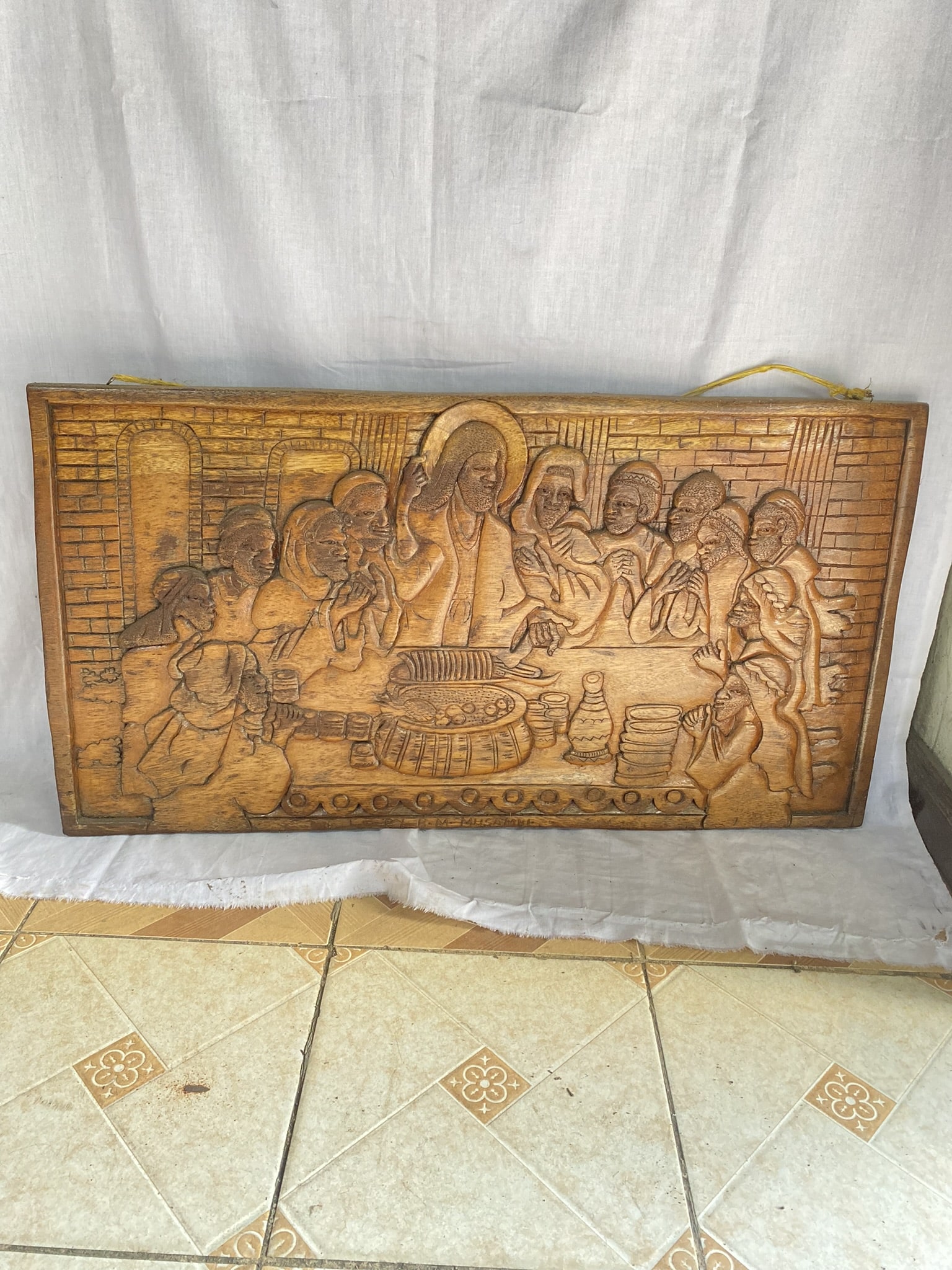 wooden last supper wall carved picture