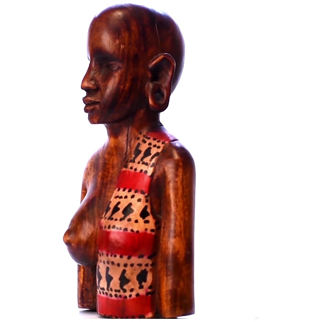 Handmade Carved Traditional African Woman With Ear Piercings