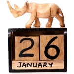 Handmade Wooden Box Calendar With Rhino Figurine